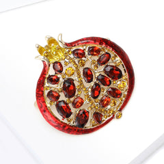 Red Gold Pomegranate Rhinestone Brooch For Women
