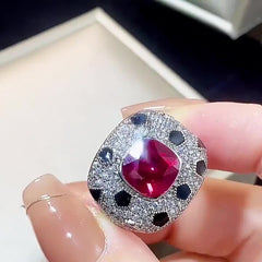 Square Black Red Solitaire Cubic Zirconia Silver Anti Tarnish Free Size Ring For Women