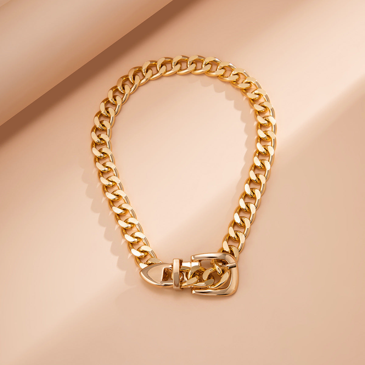 18k Gold Plated Anti Tarnish Curb Neck Belt Choker Necklace For Women