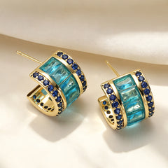 Designer Chunky Huggie Hoop Gold Plated CZ Crystal Copper Earrings