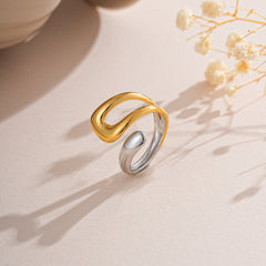 Luxury Minimalist Moon & Oval Dome Gold Silver Plated Alloy Fancy Ring