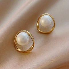 Designer White Pearl Gold Silver Plated Oval Stud Earrings For Women