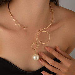 Bow Pearl 18K Gold Hasli Choker Necklace For Women