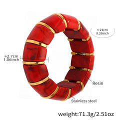 Glossy Resin Multicolor 18K Gold Stainless Steel Bracelet Adjustable stackable For Women