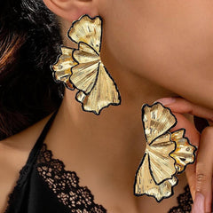 Beaten Finish Leaf 18K Gold Black Anti Tarnish Dangler Earring For Women