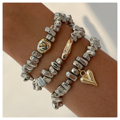 Layered Heart Gold Silver Plated Beads Alloy Bracelet For Women