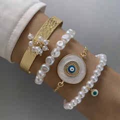 Evil Eye White 18K Gold Enamel Pearl Bracelet Pack Of 4 for Women