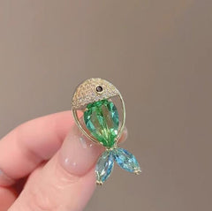 Multi Color Fish Gold Cubic Zirconia Copper Brooch For Women