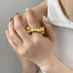 Gold Silver Candy Plain Adjustable Ring For Women