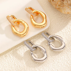 Luxury Abstract Oval Gold Silver CZ Anti Tarnish Copper Drop Earrings