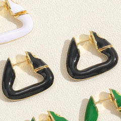Colorful Geometric Triangle 18K Gold Hoop Earring For Women