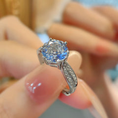 Flower Solitaire Blue Silver Anti Tarnish Pendant Ring Set For Women