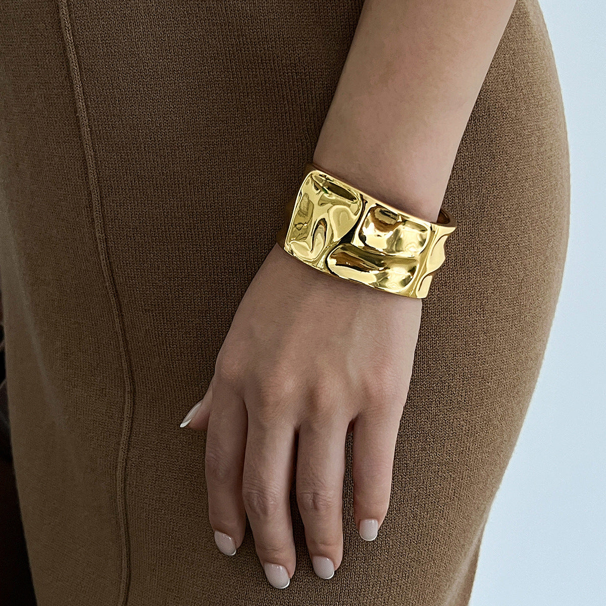 Beaten Finish 18K Gold Silver Anti Tarnish Kada Bangle Bracelet For Women