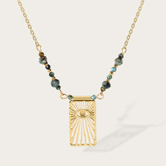 Designer Green Beads Gold Plated Sunburst Stainless Steel Necklace