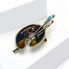 Multi Color Artistic Paint Tray Gold Enamel Brooch For Women