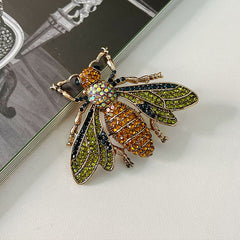 Luxury Bee Gold Plated Green & Amber Crystal Alloy Brooch For Women