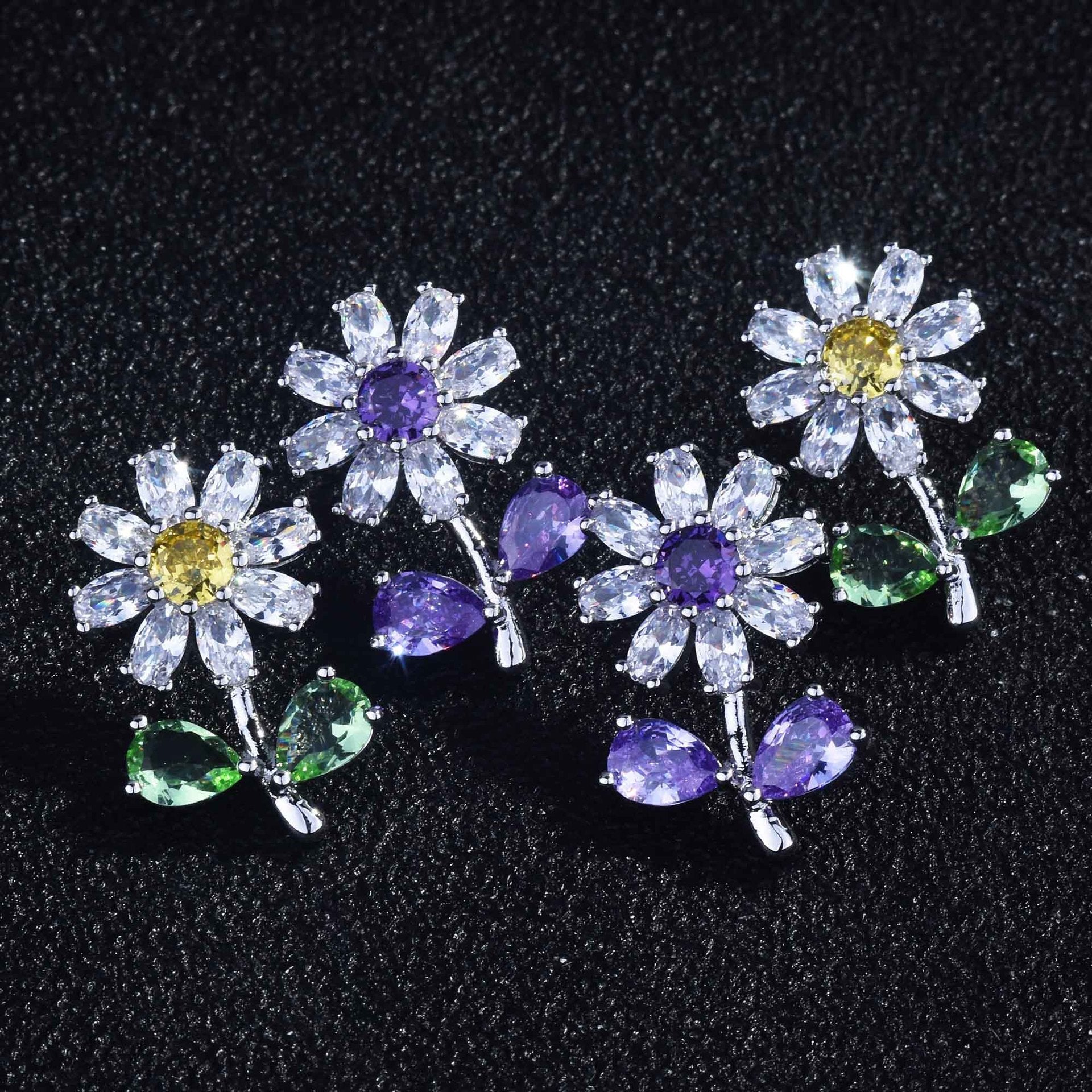 Daisy Flower Yellow Silver Solitaire Anti Tarnish Stud Earring For Women