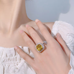 Sqaure Cubic Zirconia Red Pink Yellow Silver Anti Tarnish Adjustable Ring For Women