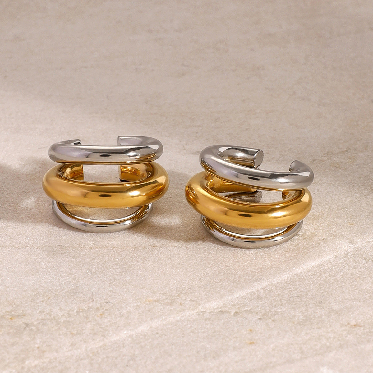 Two Tone 18K Gold Silver Anti Tarnish Stainless Steel Ear Cuff Earring For Women