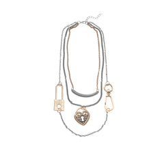 Stylish Dual Tone Layered Lock Charm Gold Silver Plated Alloy Necklace