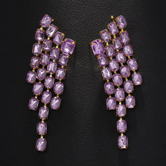 Purple Solitaire Crystal 18K Gold Dangler Tassel Earring For Women