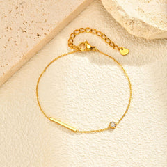 Gold Minimal Bar Plain Stainless Steel Bracelet Pendant Chain Combo