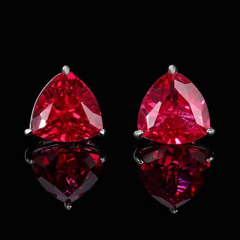 Designer Trillion Cut Silver Plated CZ Anti Tarnish Copper Stud Earrings