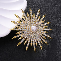 Gold Sunburst Gold CZ Pearl Anti Tarnish Copper Stud Earrings