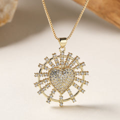 Gold Heart Start Cross Gold Cubic Zirconia Copper Pendant Chain For Women