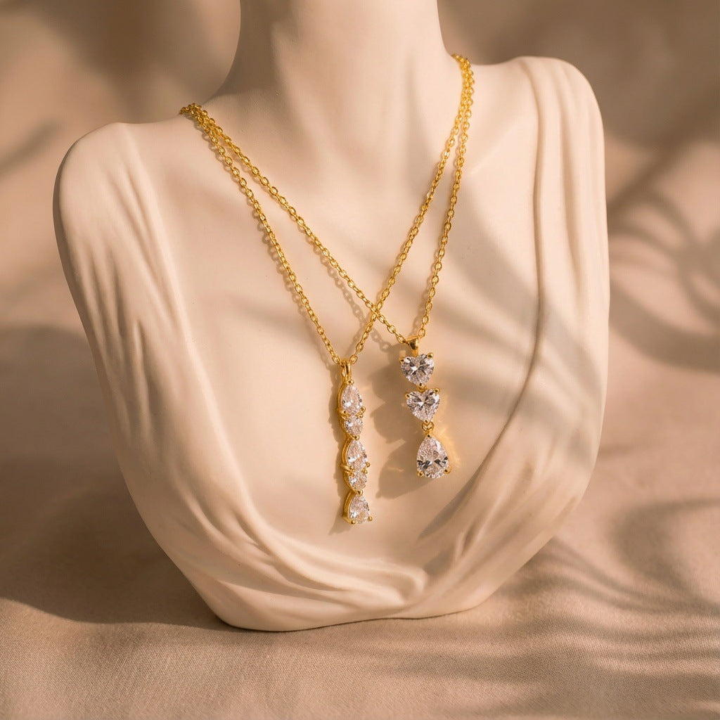Gold Pear Cut Cubic Zirconia Anti Tarnish Copper Necklace For Women