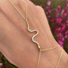 Snake Solitaire18K Gold Link Chain Bracelet Joint Ring For Women