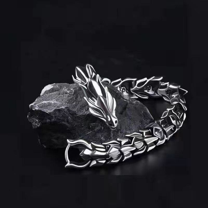 Dragon Head 18K Gold Silver Bracelet For Men