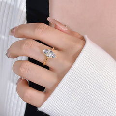 Gold Silver Marquise Cut Cubic Zirconia Copper Adjustable Ring For Women