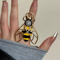 Yellow Black Honeybee Gold Rhinestone Adjustable Fancy Ring