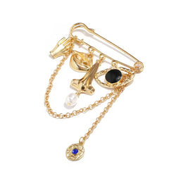 Gold Abstract Face Eye Pearl Enamel Brooch For Women