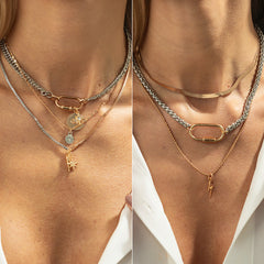 Designer Multi Layer Gold Silver Plated Charm Chain Alloy Necklace