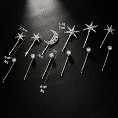 Star Moon Rhinestone Silver Hair Clips Hair Accessories For Women