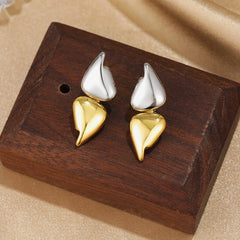 Modern Dual Tone Leaf Gold Silver Plated Stainless Steel Stud Earrings