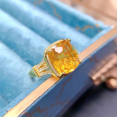 Square Yellow Cubic Zirconia 18K Gold Anti Tarnish Free Size Ring For Women