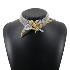 Bird Rhinestone 18K Gold Silver Anti Tarnish Choker Necklace