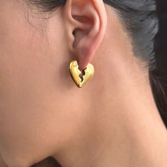 Gold Silver Heart Broken Anti Tarnish Copper Hoop Earrings Women