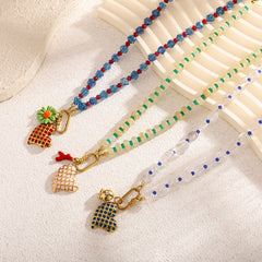 Heart Crystal Multicolor Beads 18K Gold Charm Necklace For Women