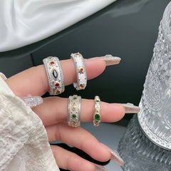 Silver Multi Gemstone Cubic Zirconia Anti Tarnish Pack of 4 Band Ring For Women