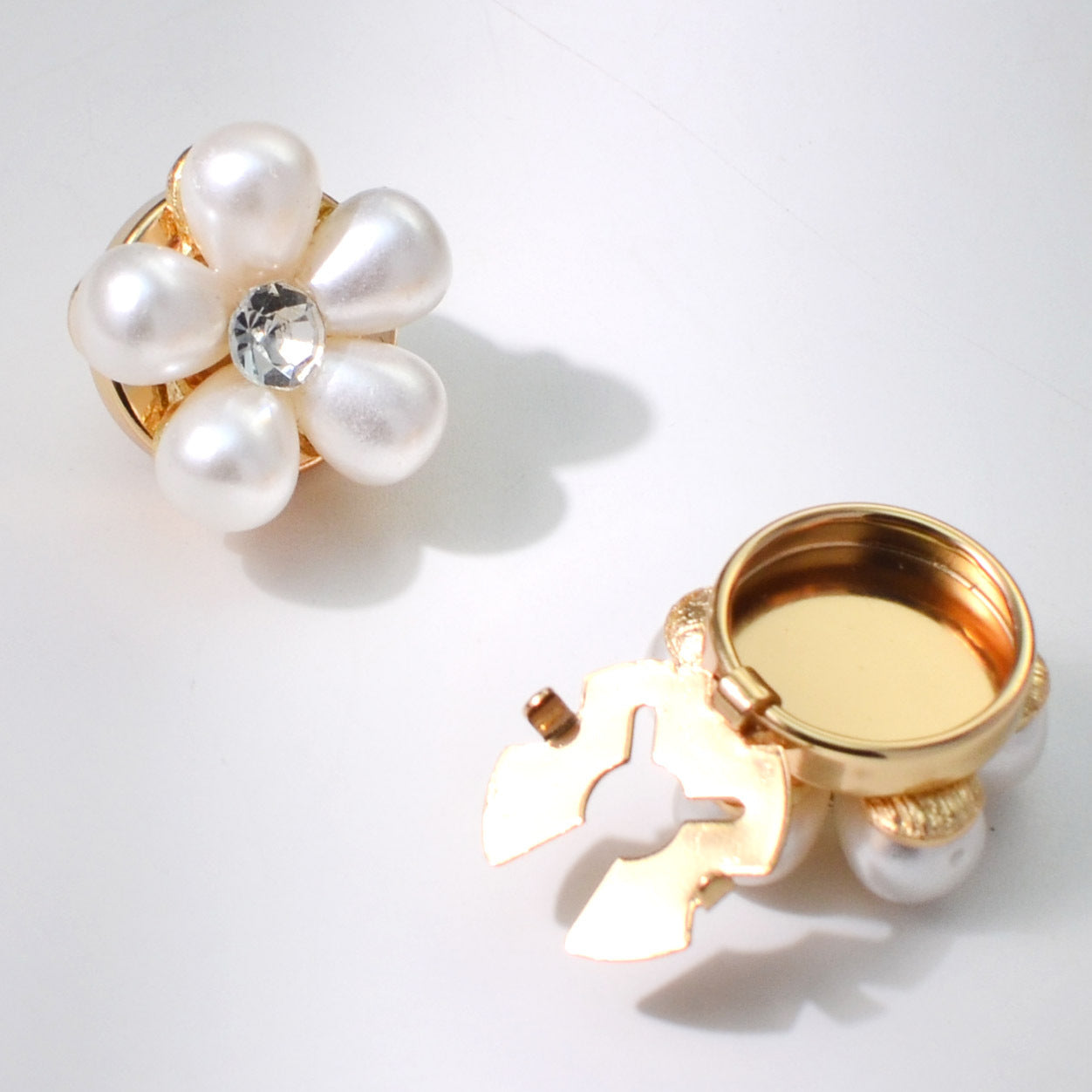 Luxury Floral Pearl Cluster Gold Plated CZ Brass Anti Tarnish Button Cover