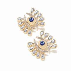 Gold Evil Eye Rhinestone Stud Earrings For Women