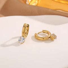 Designer Gold Huggie With Round Cut CZ Stainless Steel Hoop Earrings