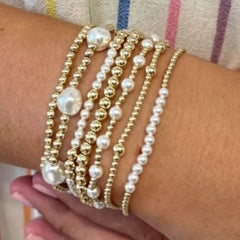 Multi Layer Gold Plated White Pearl Beads Copper Bracelet For Women