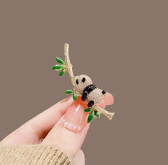 Black White Panda Gold Rhinestone Brooch  For Men 