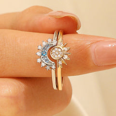 Sun Moon Style Gold Silver CZ Copper Adjustable Combo Ring