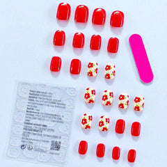 Flower Red Yellow Finger Nail Pack Of 10 + Extra 14 For Women